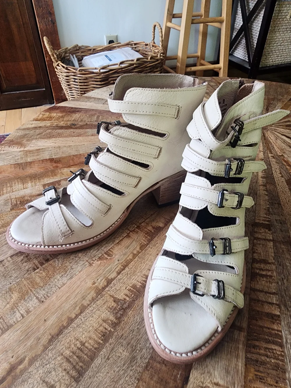 Freebird Quinn Cream Multi-Buckle Strappy Block Heel Sandals